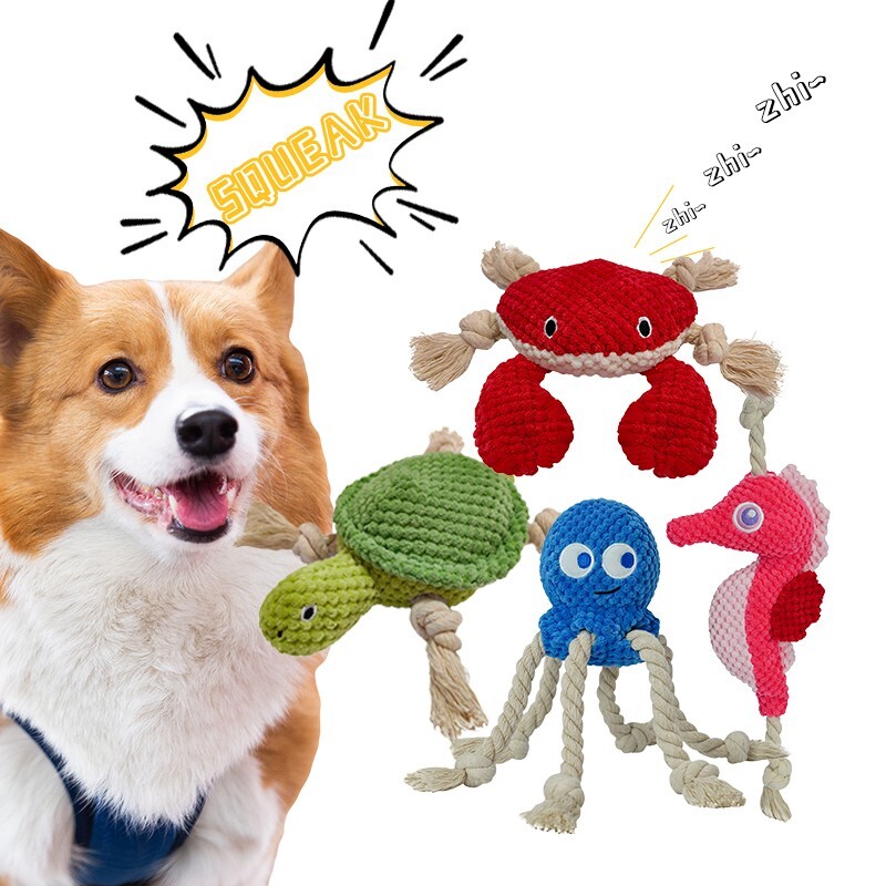 Set of 4 Marine Animal Rope Knot Chewing Knot Pet Interactive Toys Dog Toys