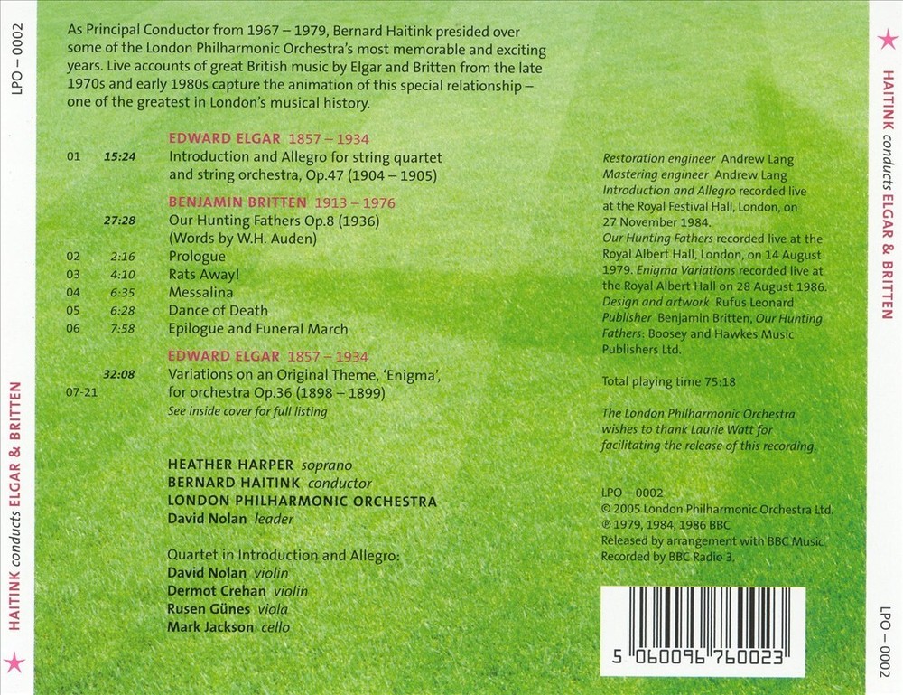 ELGAR: INTRODUCTION AND ALLEGRO; ENIGMA VARIATIONS; BRITTEN: OUR HUNTING FATHERS