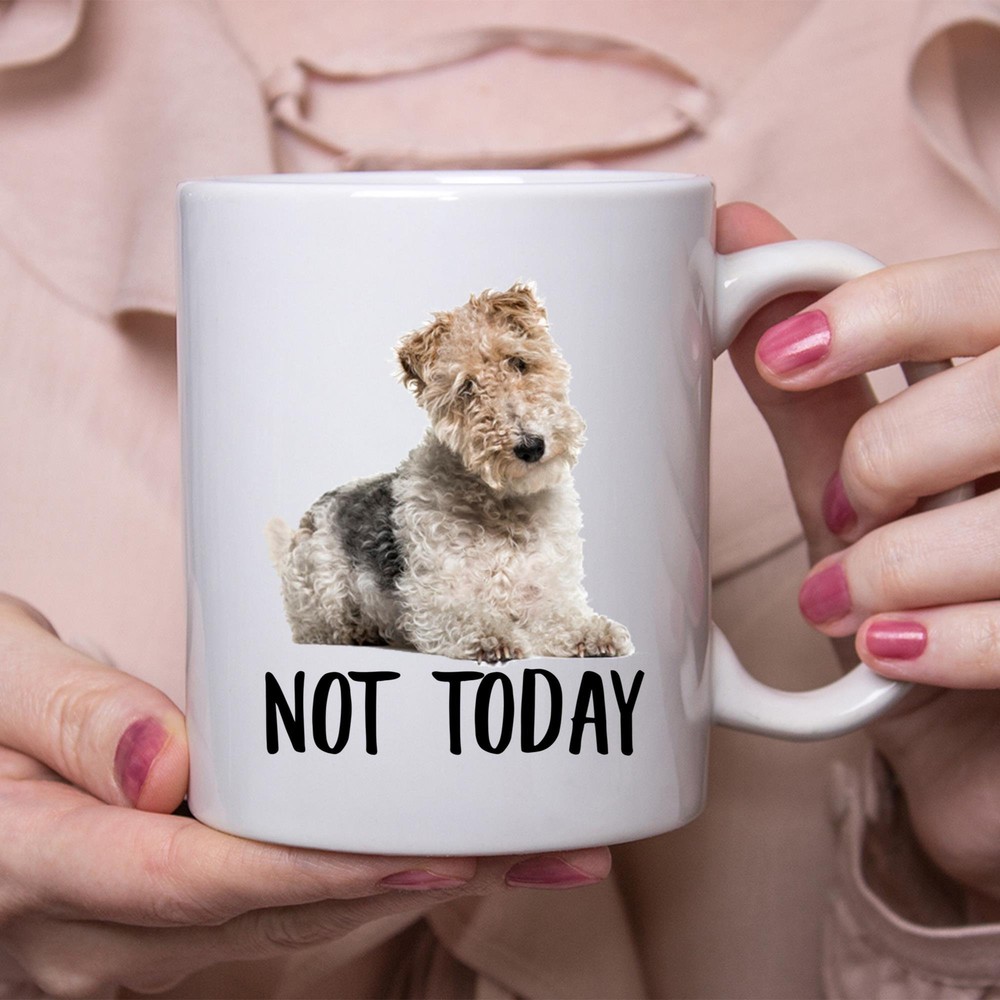 Fun Fox Terrier Cream Blue Not Today Lazy Dog Mug Gift for Dog Moms