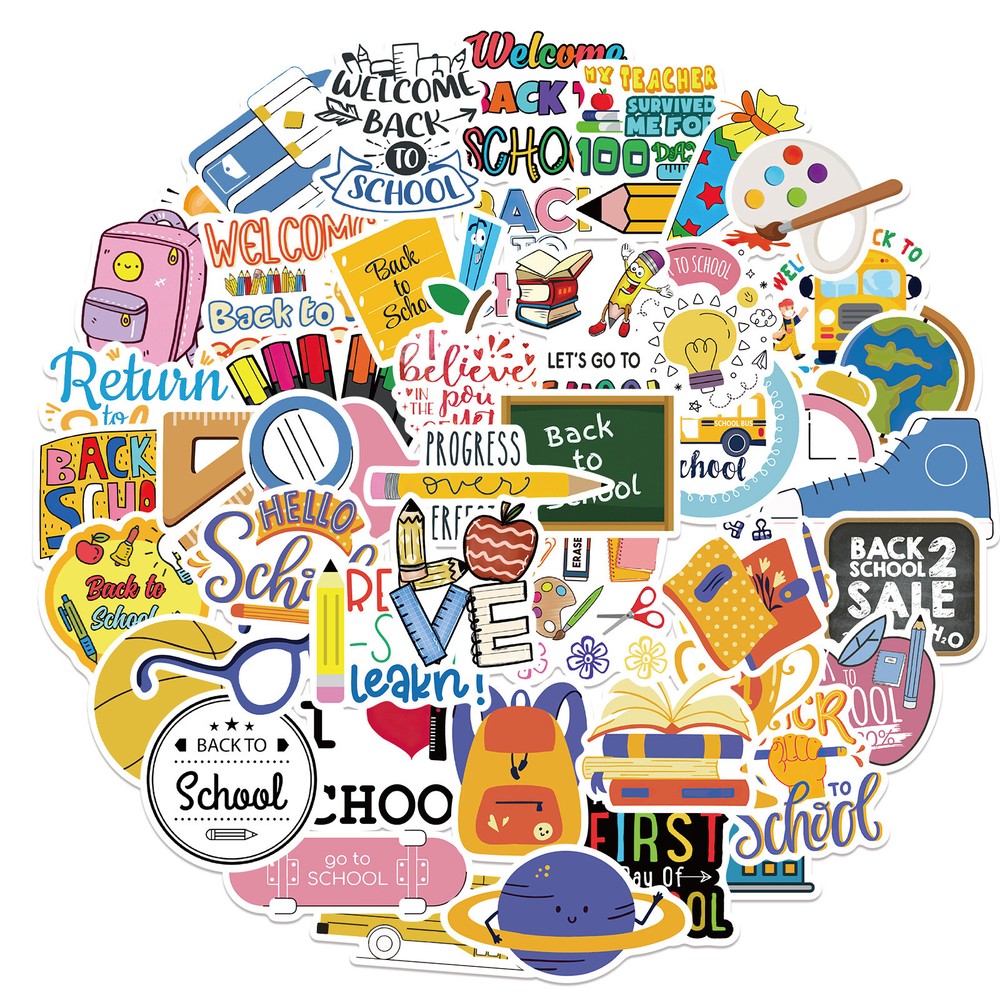 50pc Back to School Stickers for Water Bottle Laptop Luggage Skateboard Graffiti-image