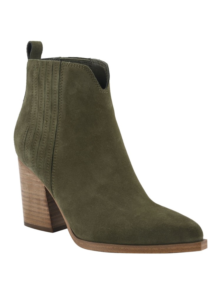 MARC FISHER Womens Green Vented Front Maree Toe Block Heel Leather Booties 10 M