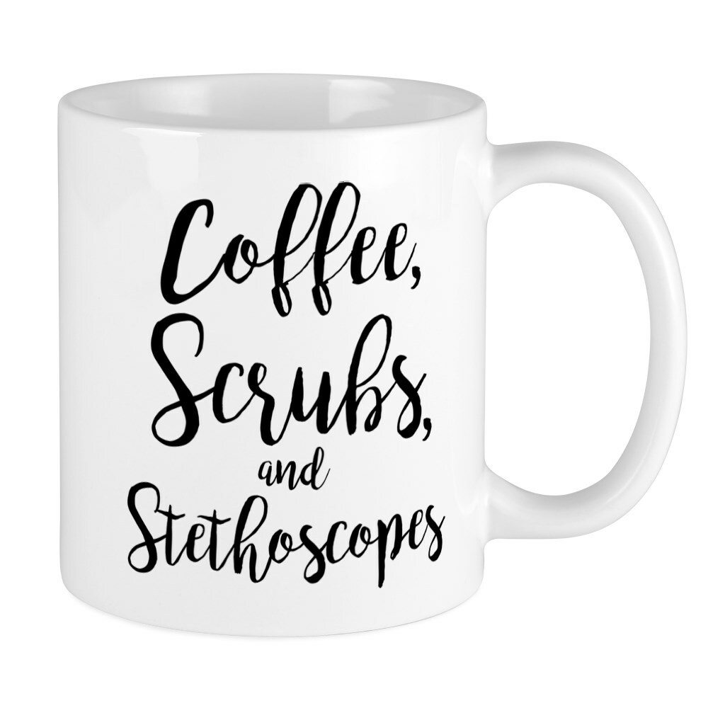 CafePress Coffee Scrubs And Stethoscopes 11 oz Ceramic Mug (182032382)