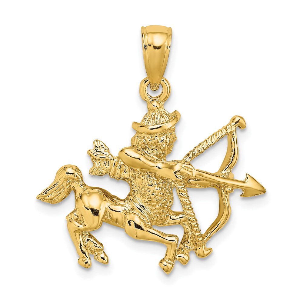 14K Yellow Gold Large Sagittarius Zodiac Charm Pendant L-24.3 mm, W-23.85 mm
