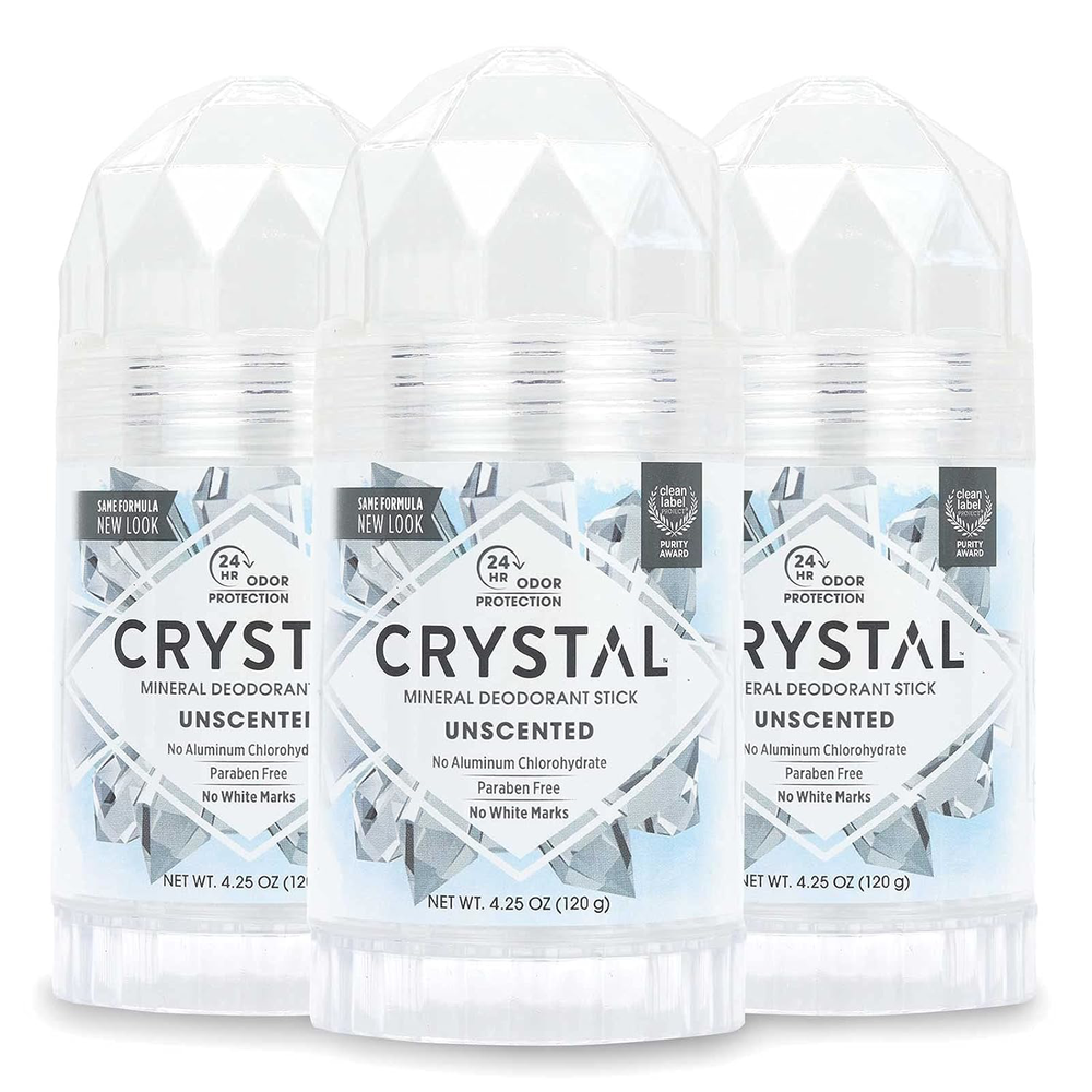 CRYSTAL Unscented Mineral Deodorant Stick 3 Pack - 24hr Odor Protection, & & oz