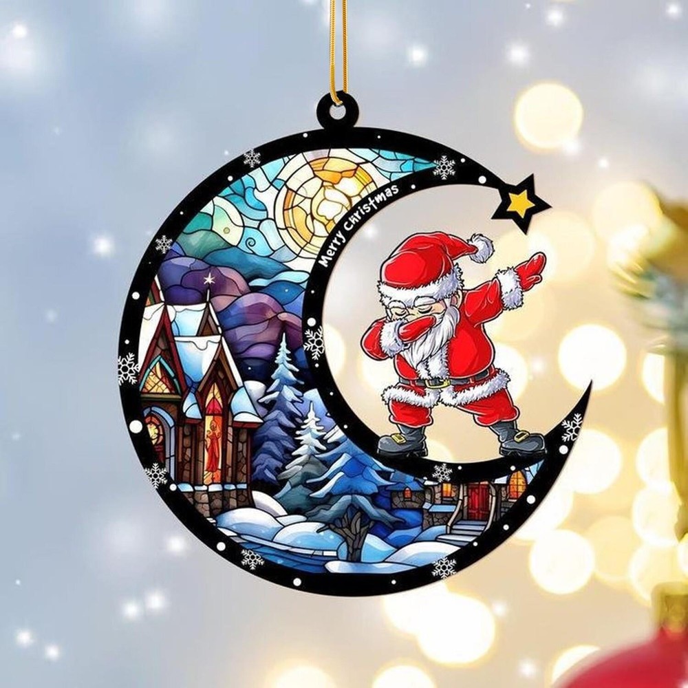 Funny Moon - Shaped Santa Claus Christmas Ornament  Trendy Christmas Tree Decor