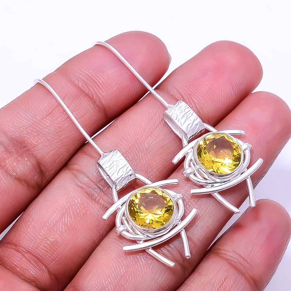 Citrine Gemstone Handmade 925 Sterling Silver Earrings 2.15 Inches E31