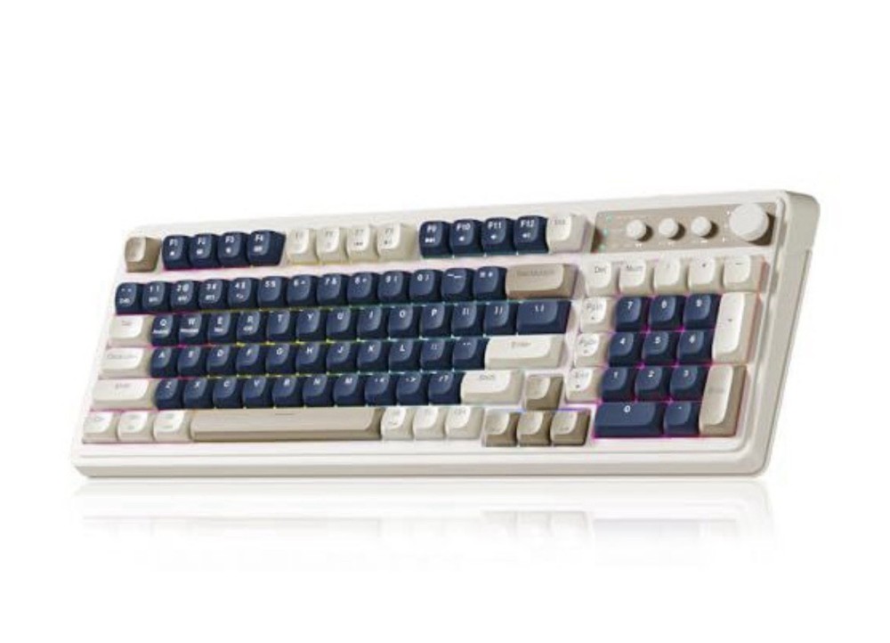 AULA S99 Gaming Keyboard Wired 2.4G Bluetooth Triple Mode Knob Blue White Beige