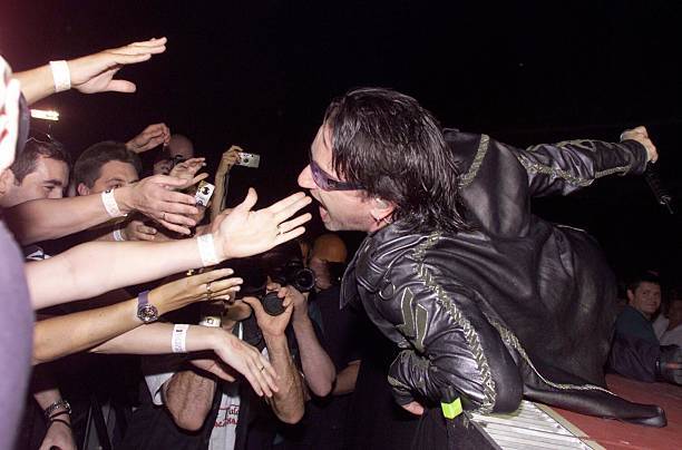 Bono on stage in Earls Court London on 8 21 2001 after hearing his- Old Photo 1