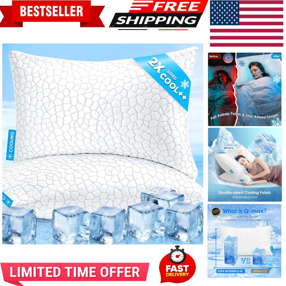 Cooling Pillows Queen Size Set of 2 Shredded Memory Foam Pillows for Side Bac...