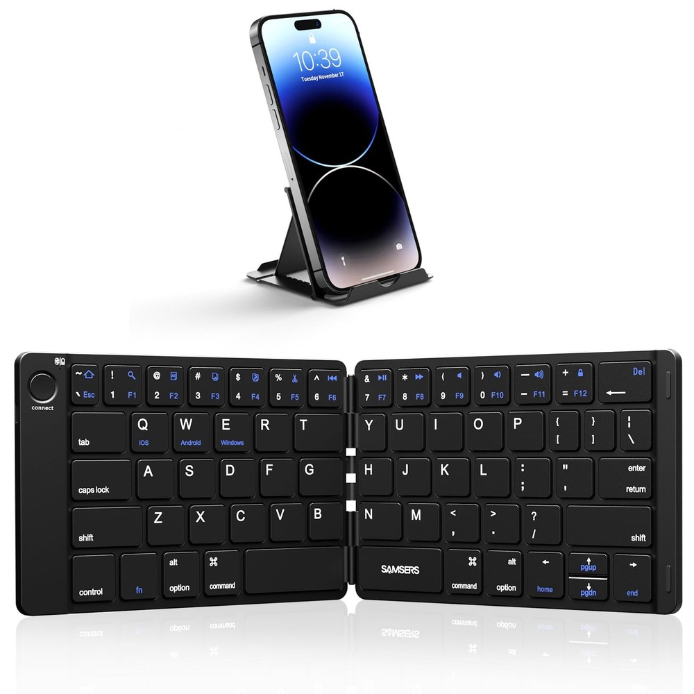 Portable Rechargeable Bluetooth Keyboard with Stand Holder for Easy Typing