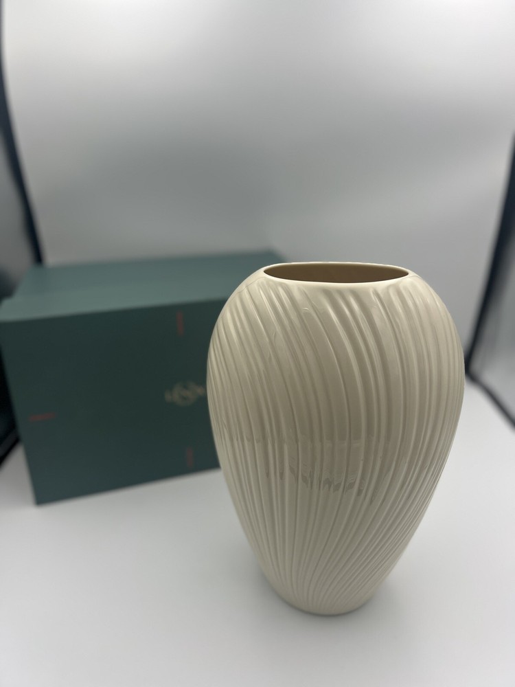 Vintage Lenox Porcelain Ivory Cream Swirl Ribbed Vase - In Original Box