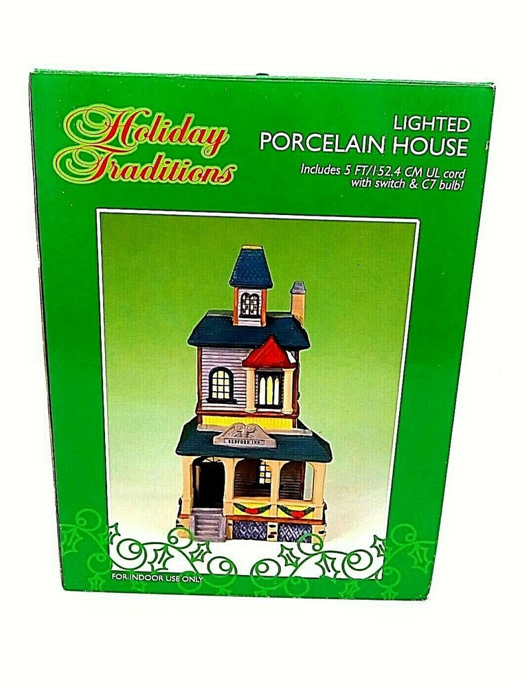 Holiday Traditions Porcelain House The Bedford Inn Lights Up Cord Switch