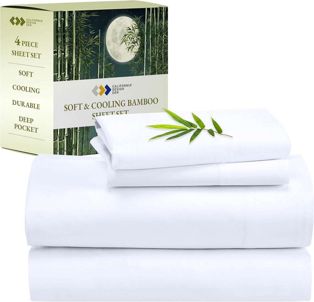 Luxury Queen Size Bamboo Rayon Cooling Sheets in White