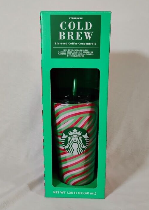 Starbucks Christmas Cold Brew Tumbler 16 oz Coffee Pod 3 Straws Holiday Gift Set