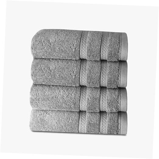625 GSM Ultra-Plush 100% Cotton Hand Towels, Set of 4 in Light Grey
