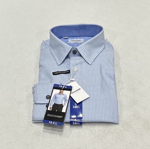 Duchamp London Men's Tailored Fit Cotton Stretch Shirt, Light Blue, Size 16.5 L