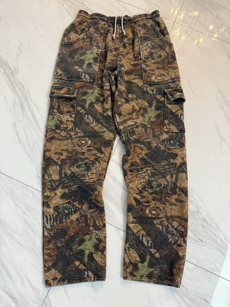 VTG Jerzees Camo Fleece Sweatpants for Men Size M Mossy Oak Cargo Pants