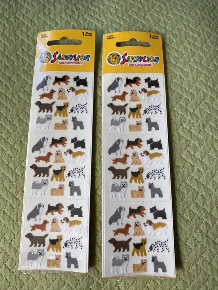 Vintage Sandylion Stickers 2008 NEW Fuzzy assorted Dogs stickers 2 pks
