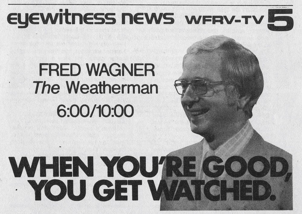 1975 WFRV GREEN BAY,WISCONSIN TV NEWS AD / FRED WAGNER / WEATHER REPORTER