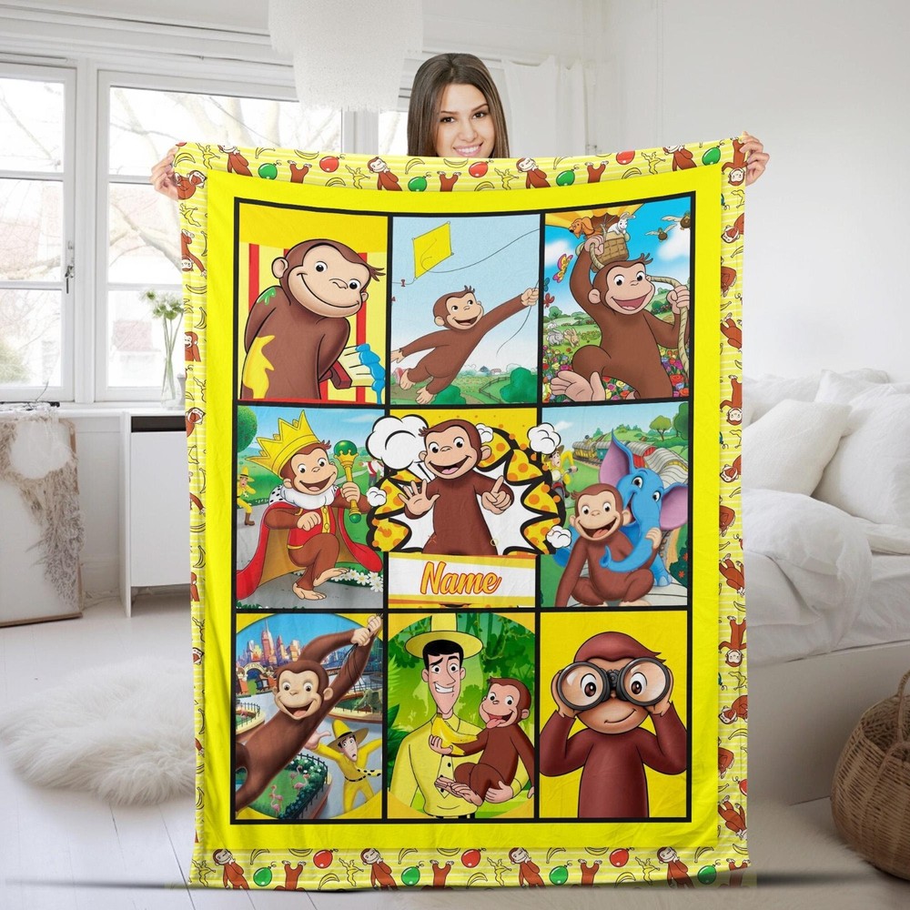 Custom Curious George Fleece Blanket for Personalized Birthday Gifts