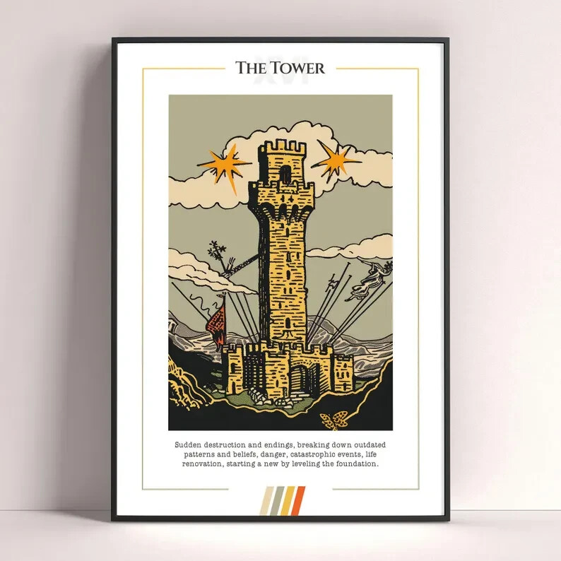 Tower Tarot Card Art Print Digital Download Tarot Poster