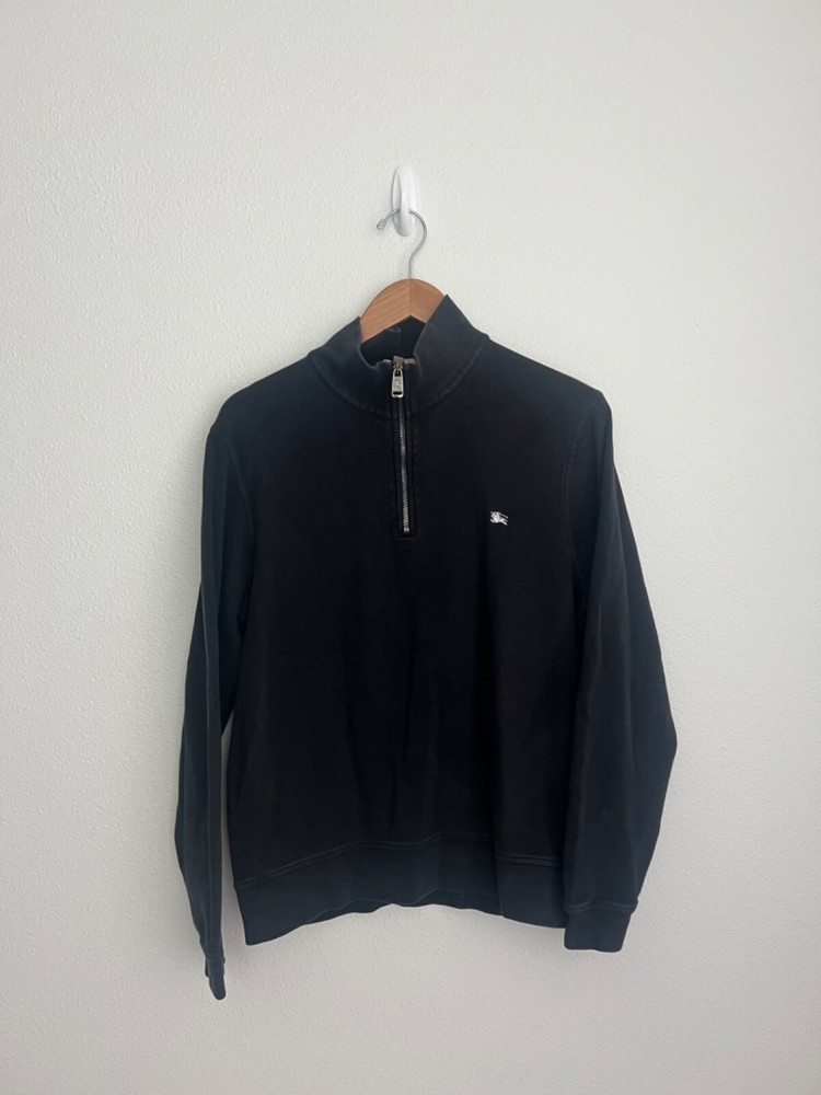Burberry London Mens Cotton Quarter Zip Pullover Jacket Size Large Black