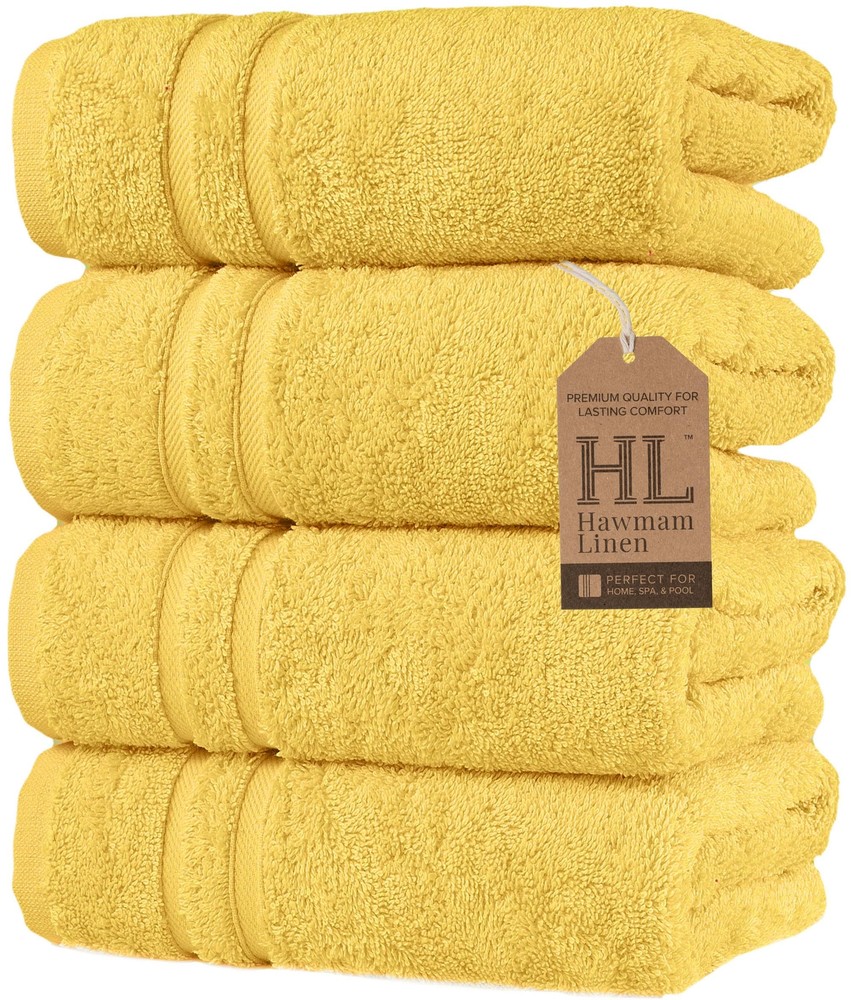 Hawmam 4 Pack Soft Yellow Turkish Cotton Hand Towels Absorbent Bath Towels