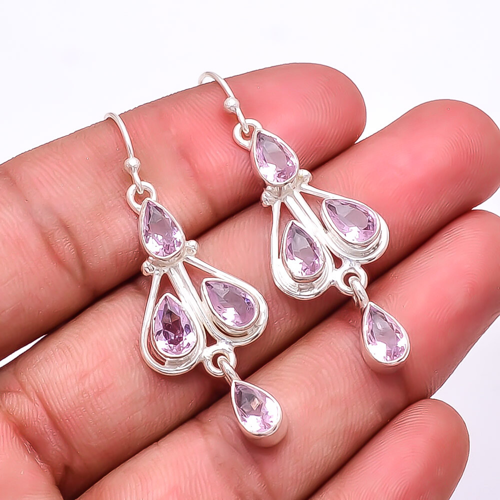 Pink Kunzite Multi Collet 925 Sterling Silver Earring 2.03