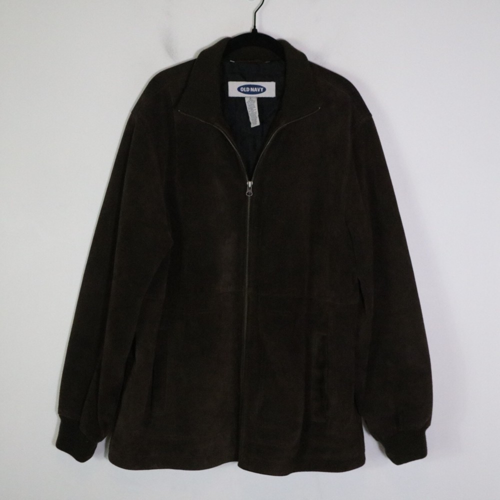 Vintage Y2K 2001 Old Navy Mens Chocolate Brown Suede Jacket Large Bomber Grunge