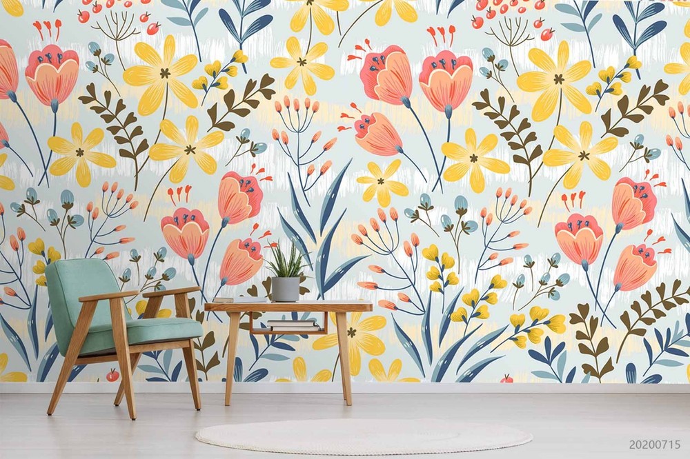 3D Flowers Flora Watercolor Pattern Wall Murals Wallpaper Murals Wall Sticker 2