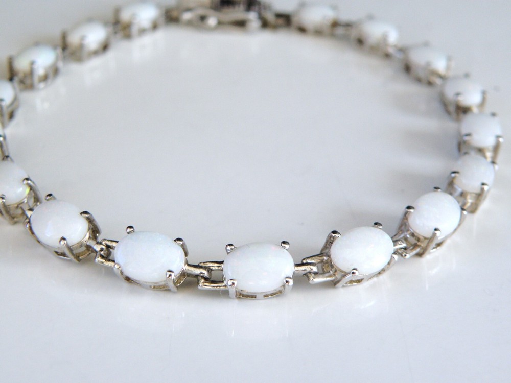 Vintage Sterling Silver 925 Natural Australian Opal Tennis Bracelet Fits 8