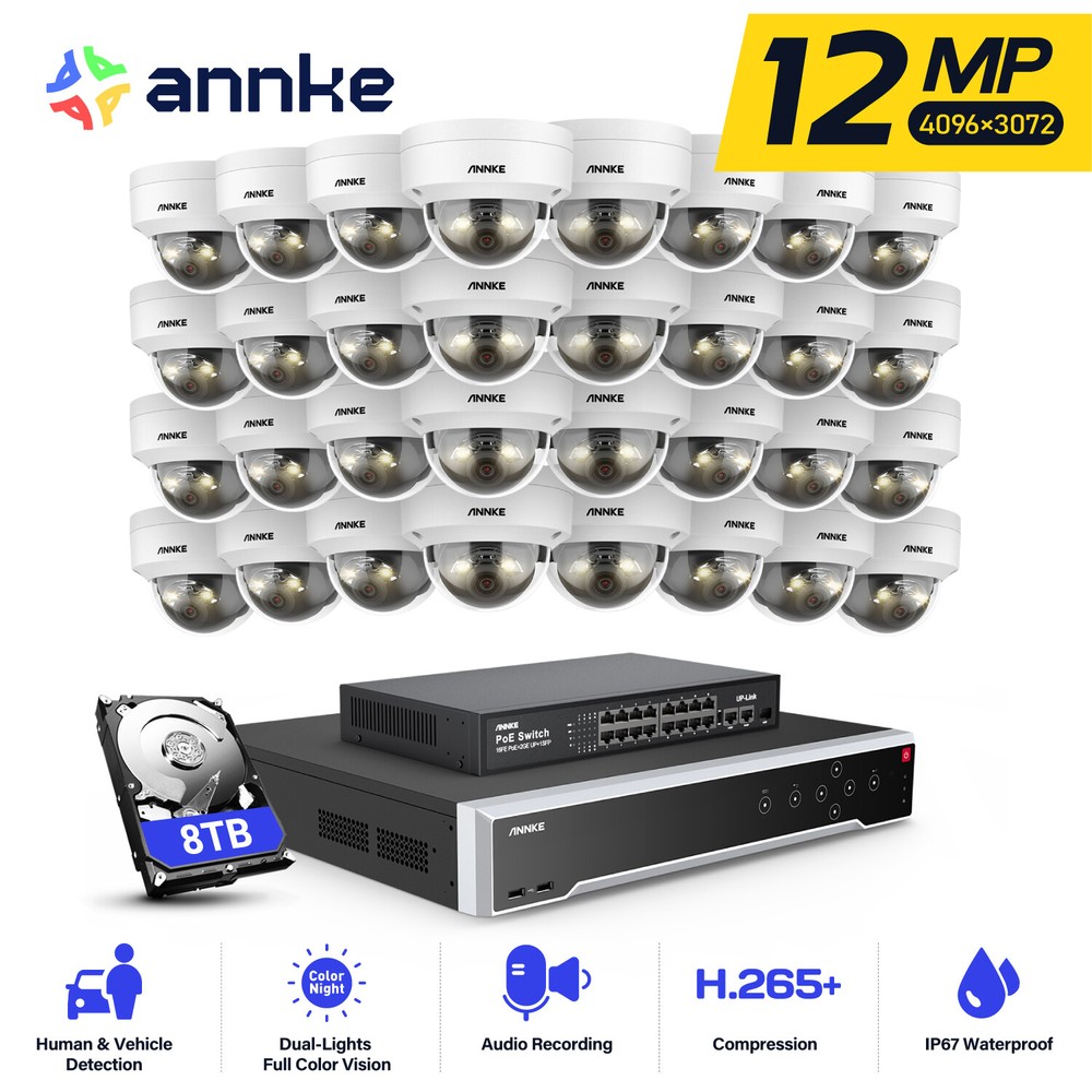 ANNKE 32CH 12MP POE Security Camera System with AI Color Night Audio Recording