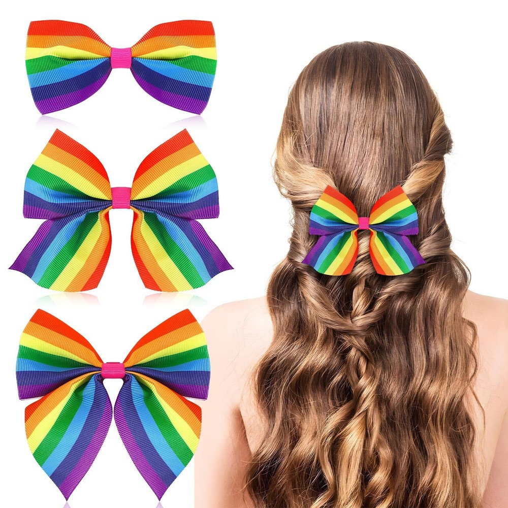 6 Pieces Gay Pride Day LGBTQ Rainbow Hair Bow Holiday Pride Hair Accessories ...-image