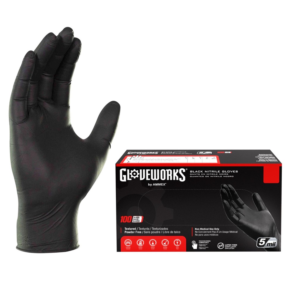 5 Mil Black Nitrile Industrial Gloves - Latex & Powder-Free Food Safe