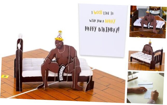 - Funny Barry Wood 3D Birthday Card, Laser Cut, Pop-Up, Gag Gift, Prank