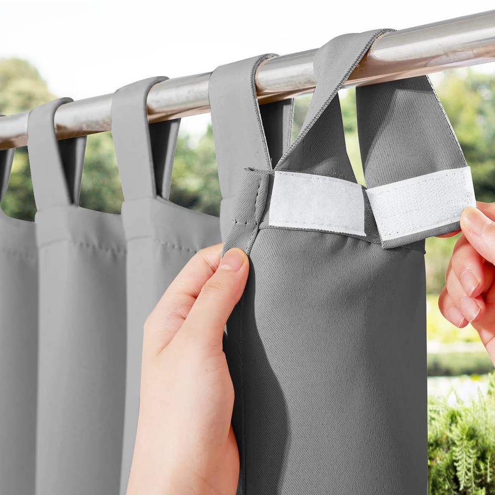 Outdoor Waterproof Thermal Insulated Patio Curtain with Self-Stick Tab Top Extra Long