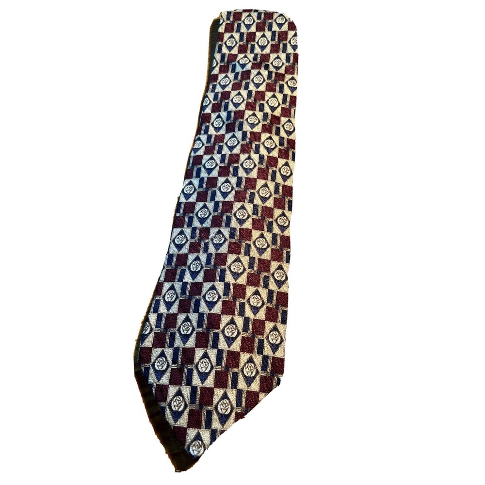 Red Blue Silver Geometric Silk Designer Necktie for Men