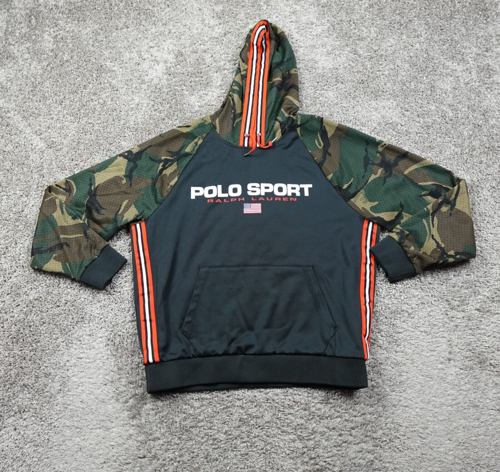 Polo Sport Ralph Lauren Performance Hoodie Mens Large Black Camouflage Pullover