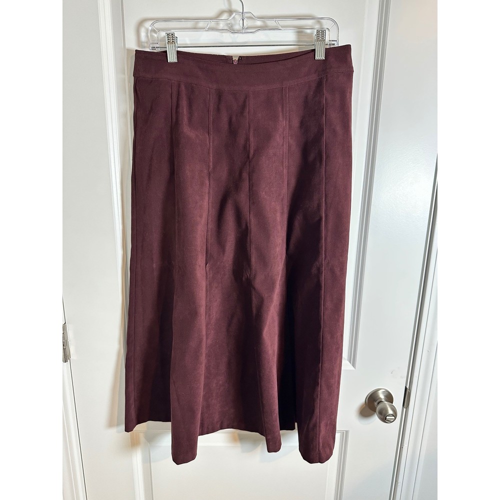 Christopher & Banks Stretch Burgundy Faux Suede Midi Skirt Size 10