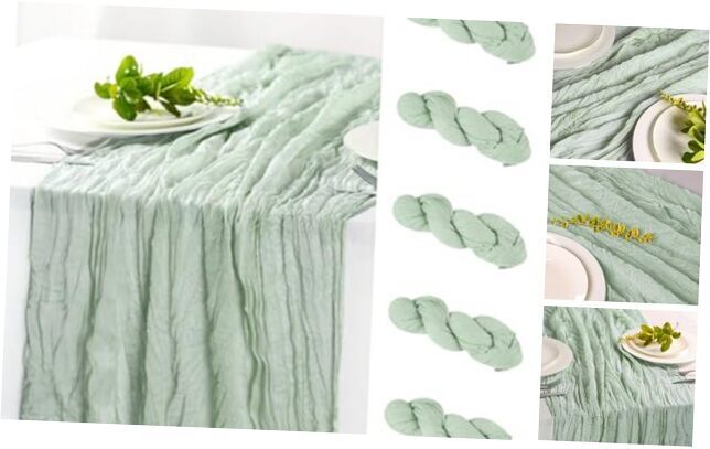 Cheesecloth Table Runner 10ft, Gauze Boho Rustic Table 6 Pack-10FT Sage Green