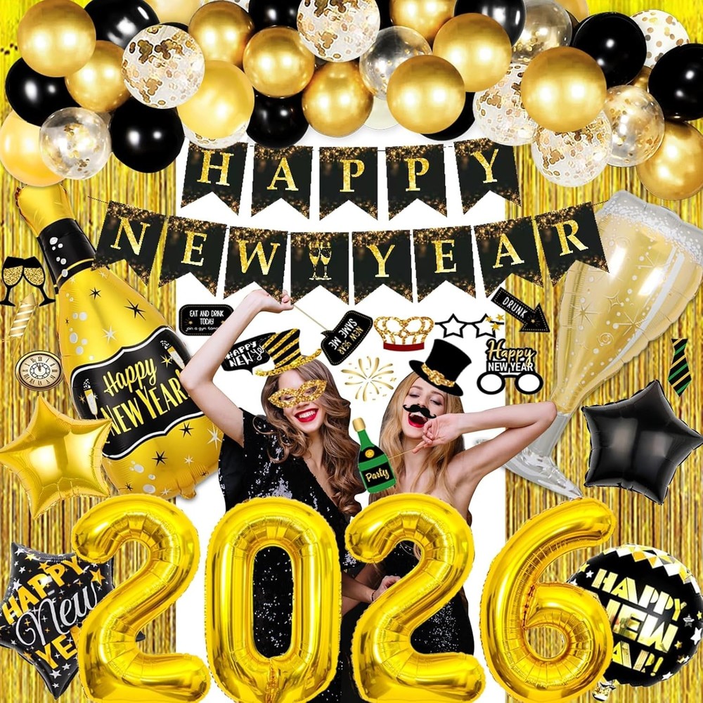 64PCS New Years Eve Party Supplies 2026 Happy New Year Party Decorations 2026...-image