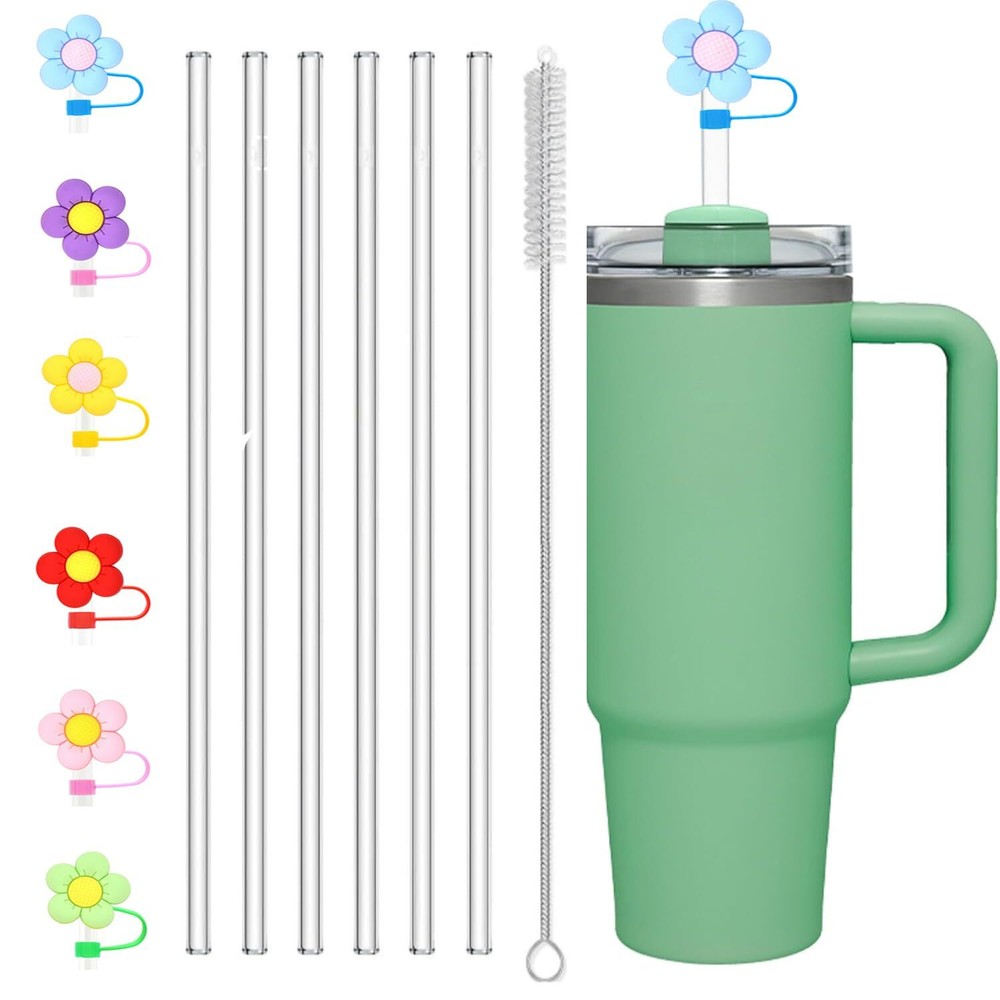 6 Pack Replacement Clear Straws and Straw Covers Toppers for Stanley 40 oz 30...