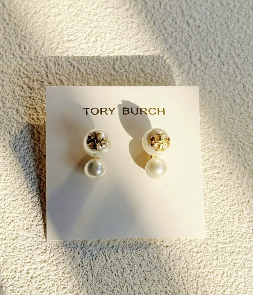 Tory Burch Lady Double Pearl T Logo Stud Earrings Ideal Gift
