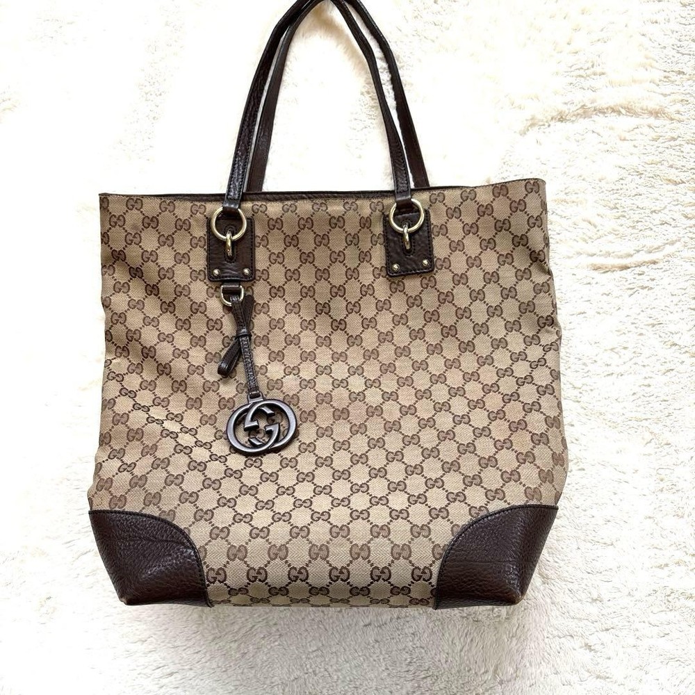 Gucci beige and brown leather tote bag
