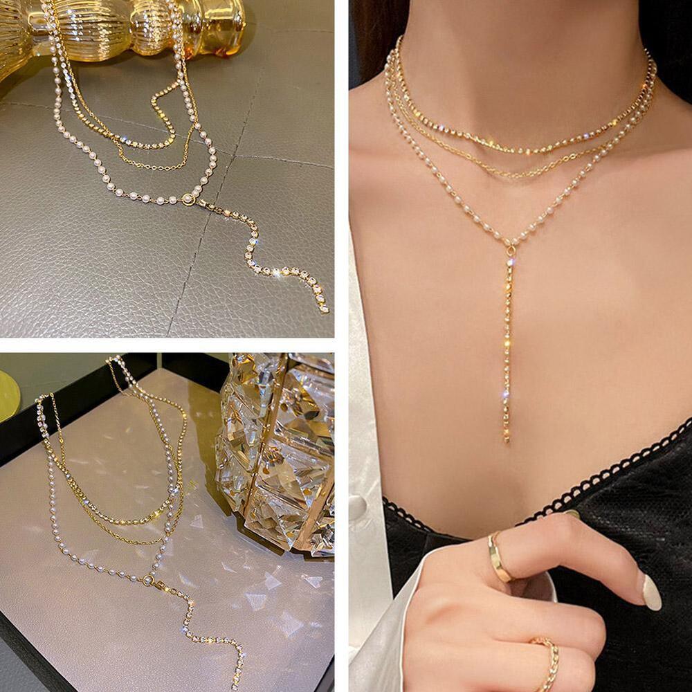 New Popular Necklace Women Niche Design Pearl Rhinestone Personality K0K9