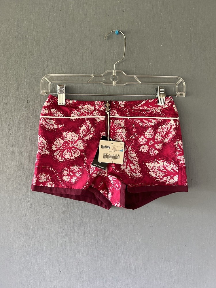 NWT Kidvantage Girls Reversible Swim Shorts Sz 8 Floral Hawaiian Print Cranberry