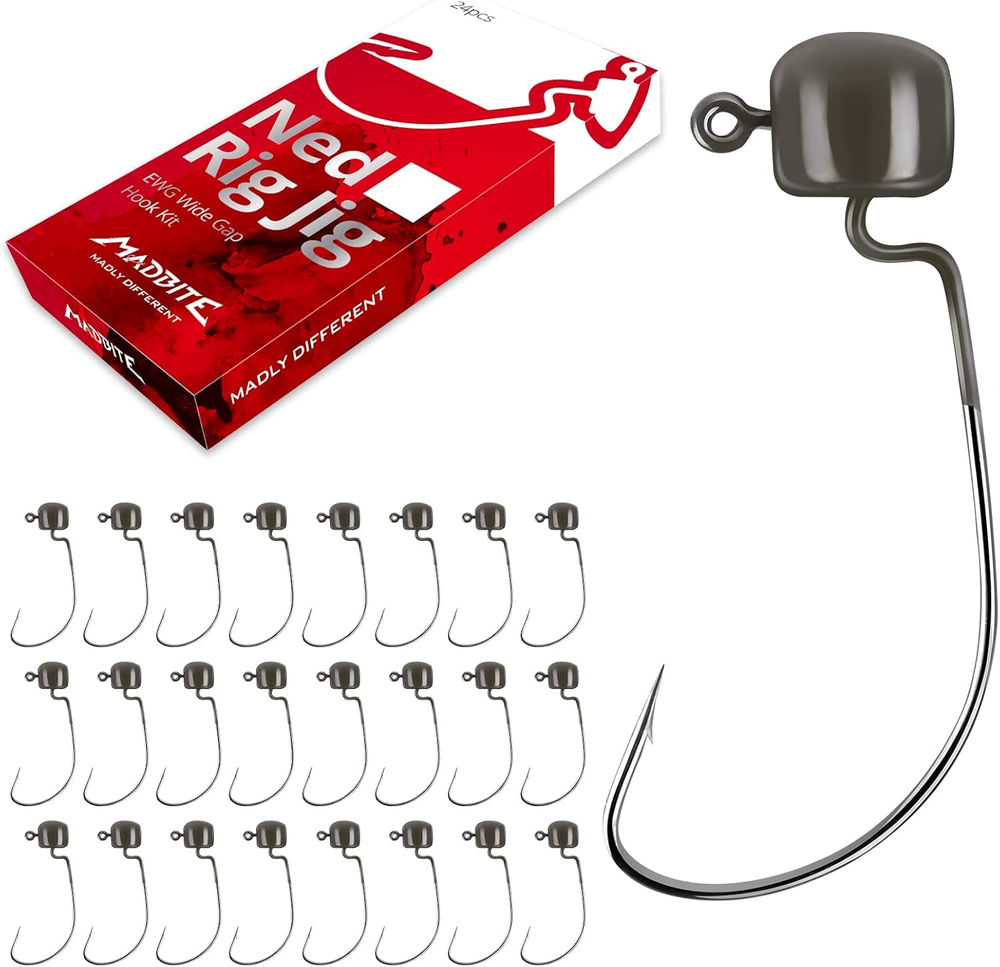 Madbite Ned Rig Jig Hook Kits - Finesse Mushroom Jig Heads for Soft Lures