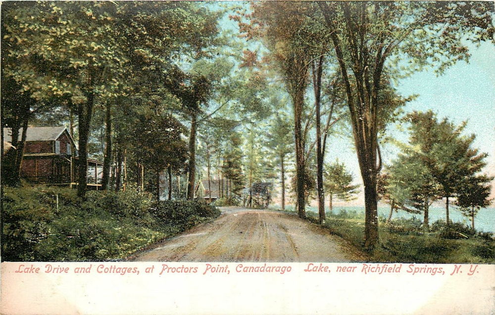 c1910 Richfield Springs New York Lake Drive Cottages Canadarago Postcard 25-9751