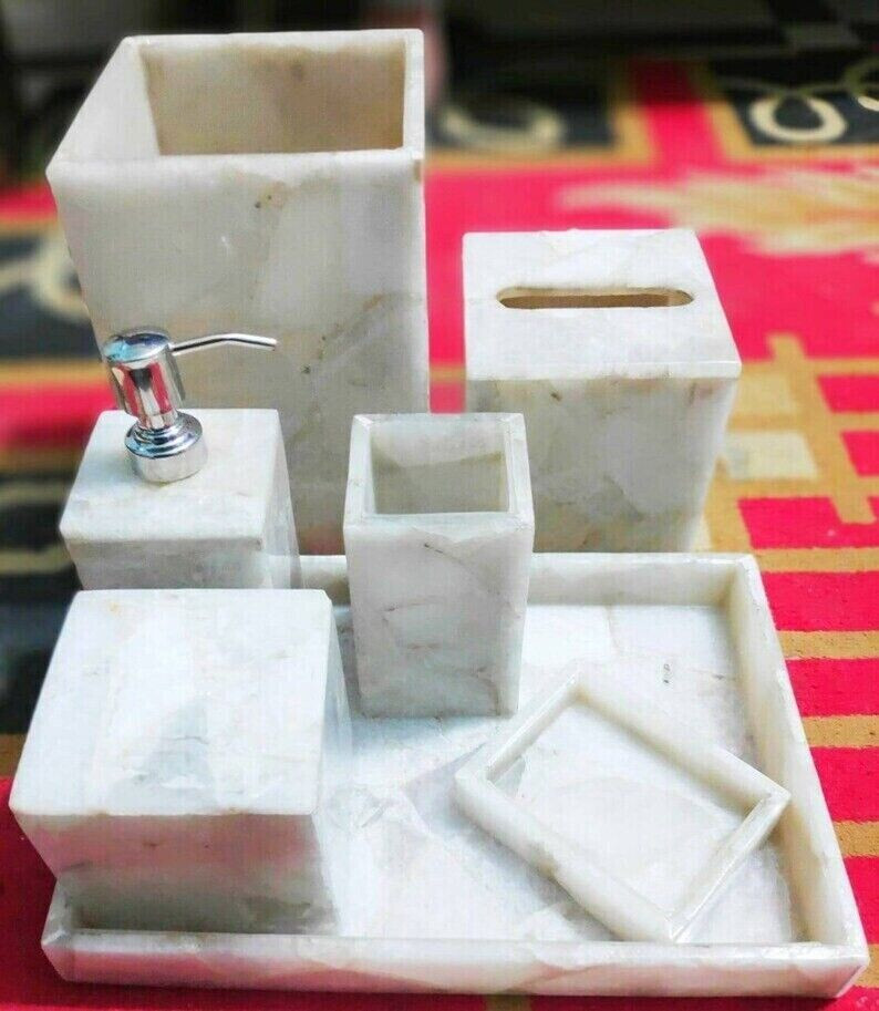 Agate Quartz Bath Accessories Set Of 7 Pcs, Agate Bathroom Decor, Christmas Sale-image