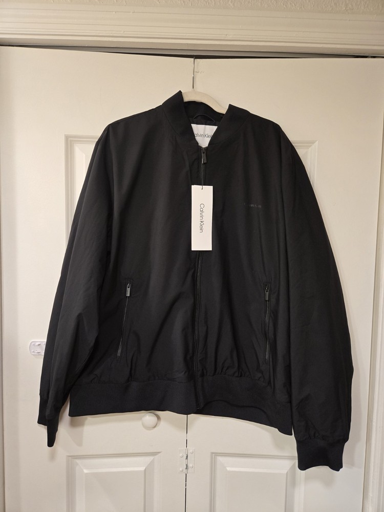 Calvin Klein Mens Logo-Print Matte Bomber Black Beauty 2XL